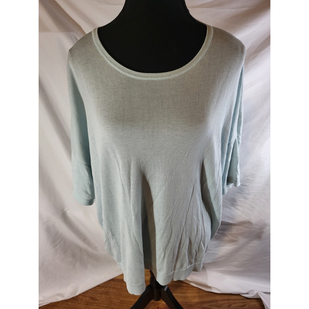 Eileen Fisher Fine Tencel Stretch Jersey Bateau Neck Tunic Top Lt Blue XL
